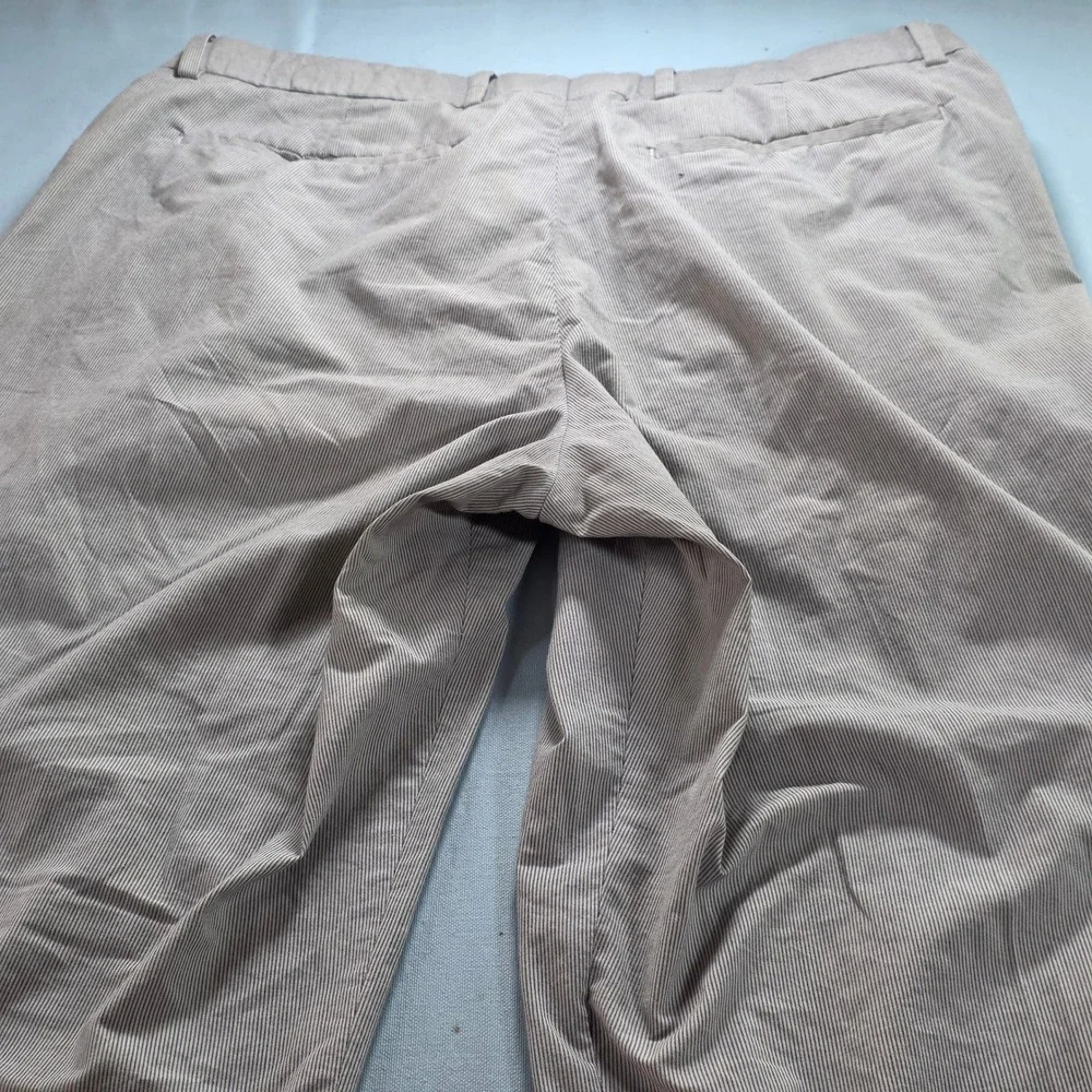 Banana Republic Mens 34x32 Mini Stripe Dress Pants Tan White Flat Front Trousers